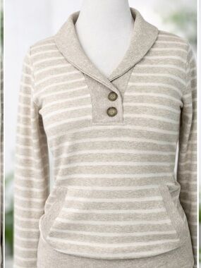 Banana Republic Beige & Cream Striped Shawl-Collar Pullover Sweater